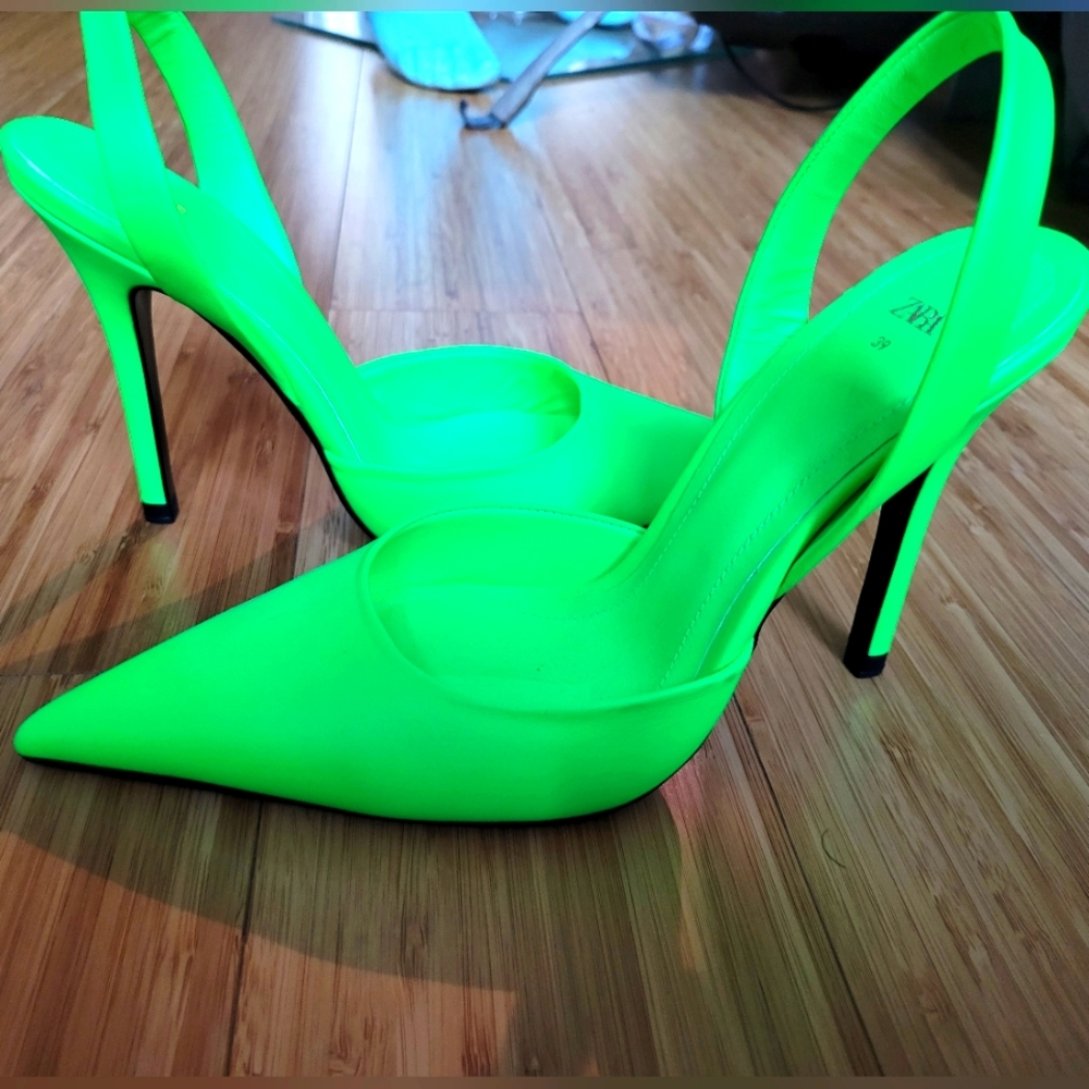 Zara neon green sling back heels